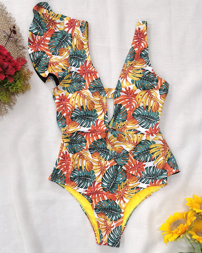 Sexy Swimwear Flounces Printed One-piece Swimsuit