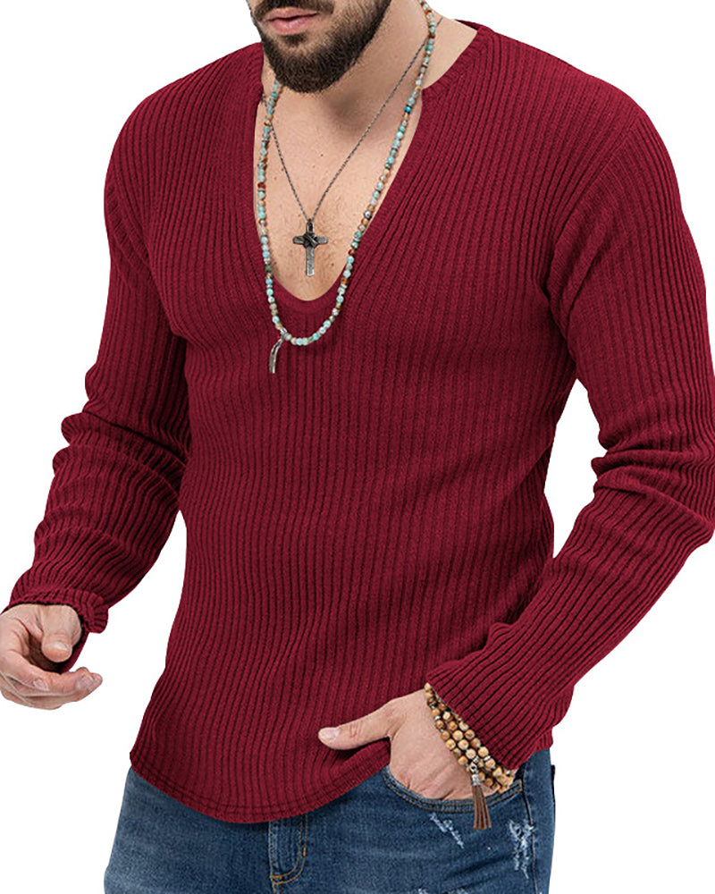 Mens Autumn Winter Long Sleeve Solid Color Knit Sweater Black Khaki Blue Apricot Mid Gray Red White S-3XL