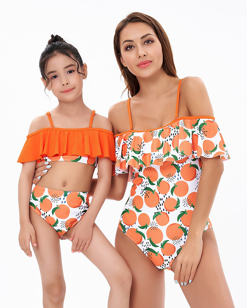 New Fashion Printed High Wasit Bikini Mother and Daughter Swimwear Adult S-Adult XL Child104-Child164