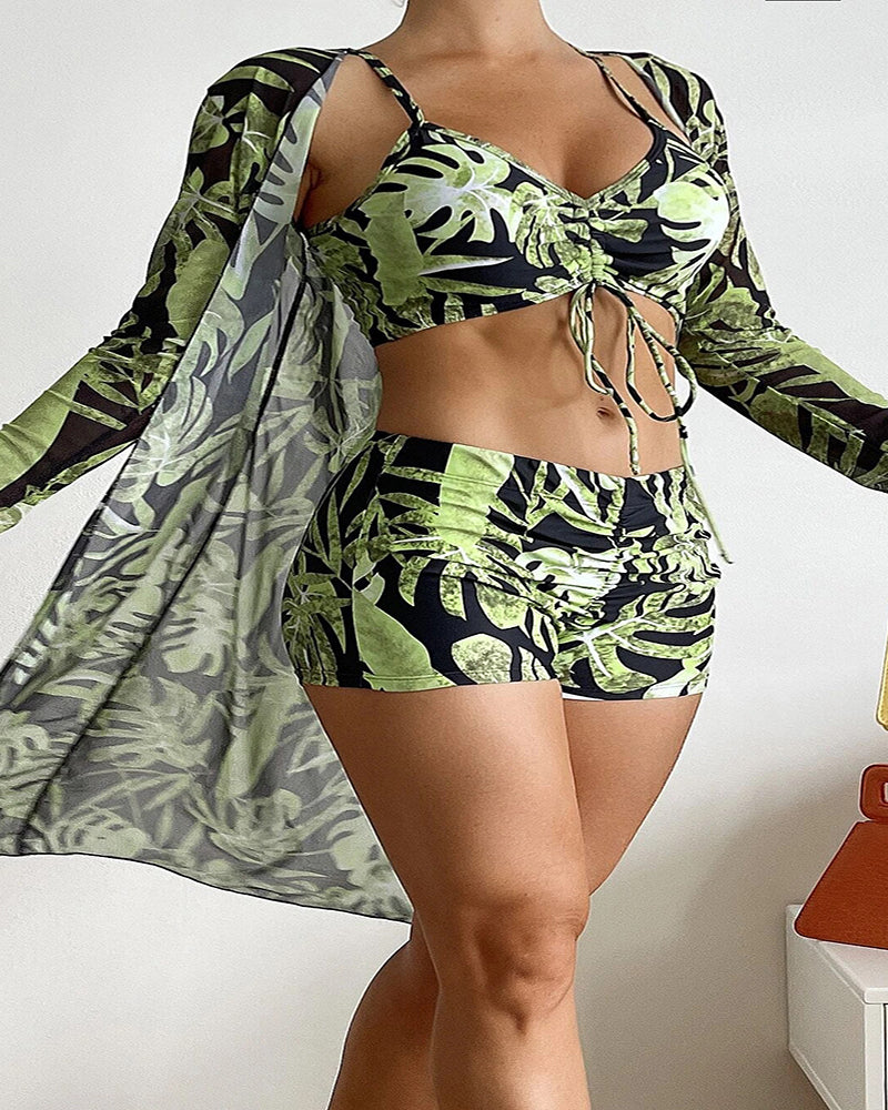 3 Piece Set Swimwear Floral Printed Women Swimsuit S-XL