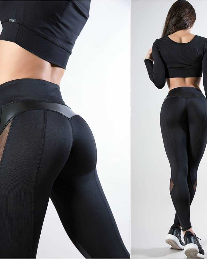 Wholesale PU Mesh Patchwork Legging Sports Pants S-XL