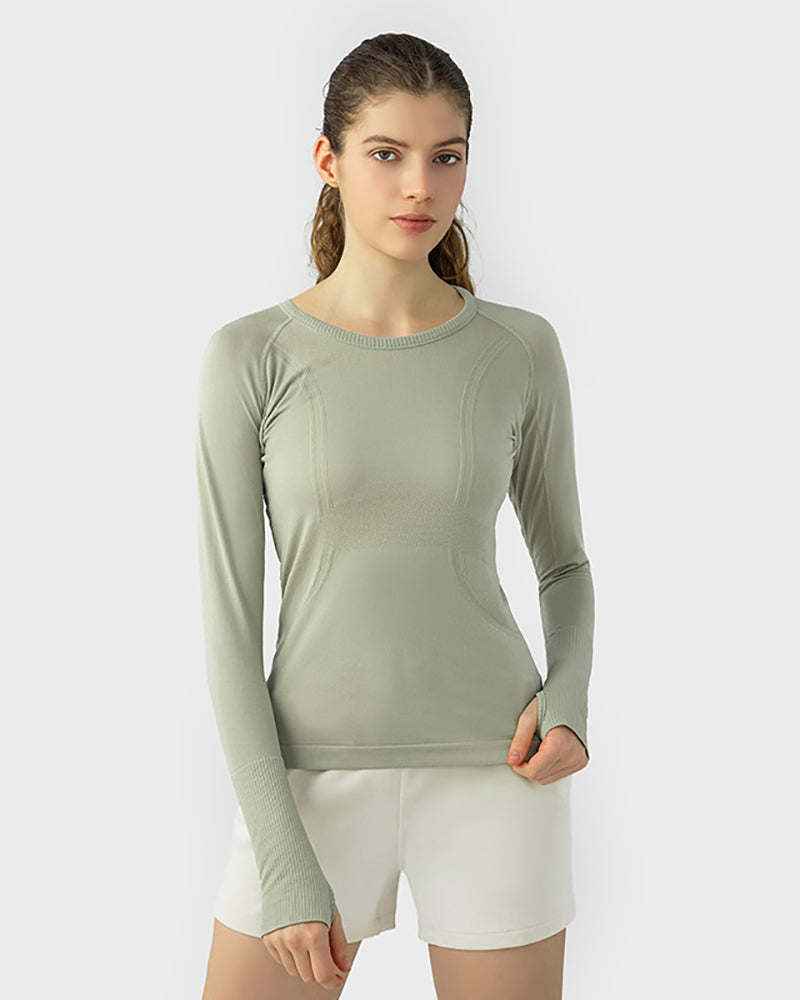 Autumn Crew Neck Long Sleeve Sports Yoga Women T-shirt 4-10