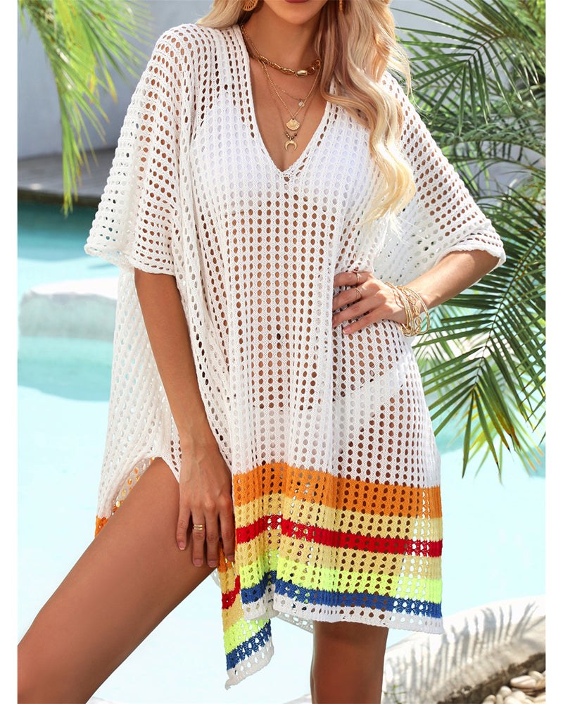 Summer Loose Hollow Out Beach Cover Ups Orange Green Rosy White Black One Size