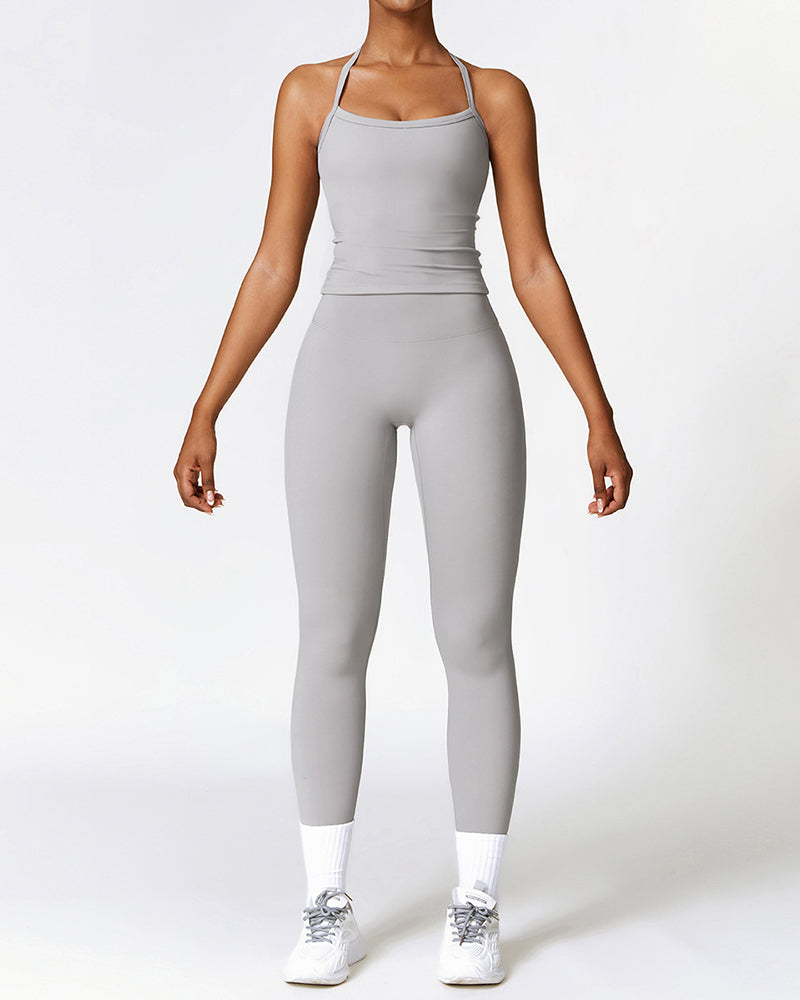 Woman Strap Vest Solid Color Pants Yoga Two-piece Sets S-XL