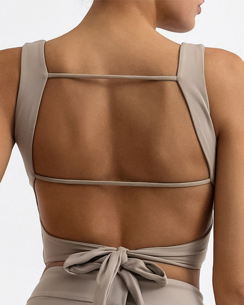 High Elastic Back Strappy Women Yoga Vest White Black Light Khaki Brown Purple S-L