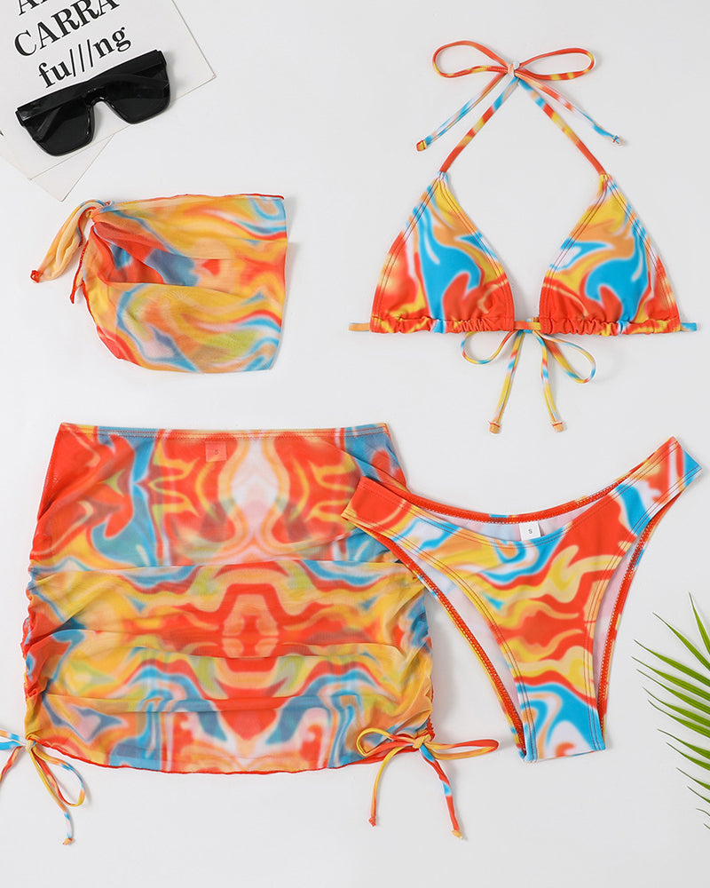 4 Piece Set Die Tye Printed Hot Swimwear S-L