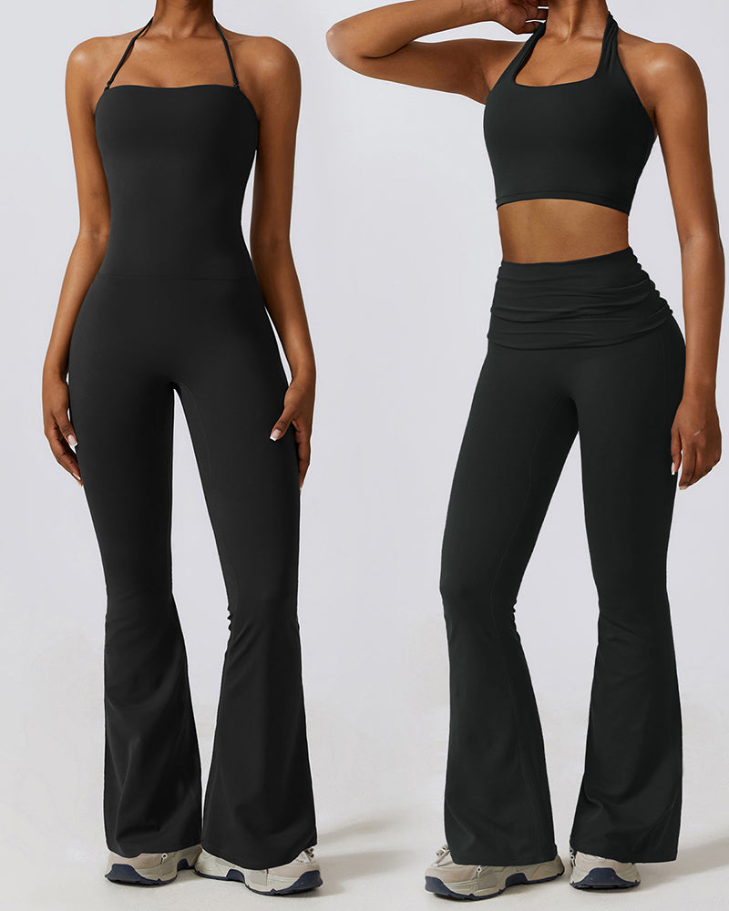 Removable Sling High Waist Slim Flared Leg Pants & Yoga Jumpsuit (No Pad) S-XL