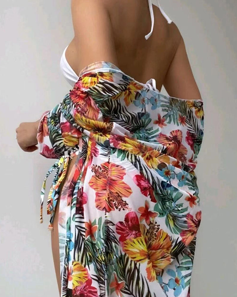 Floral Printed  Three  Piece Set Women Vacation Swimwear Set S-XL