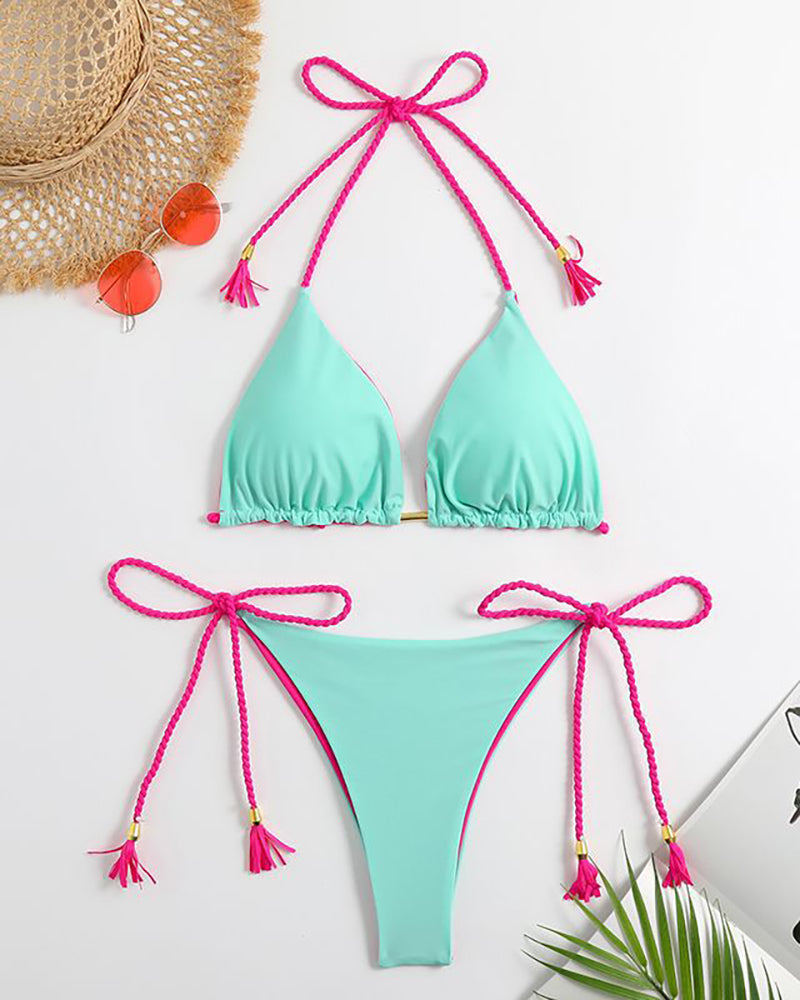 Fashion Halter Neck Women Tie Side String High Waist Two-piece Swimsuit Sexy Bikini S-XL