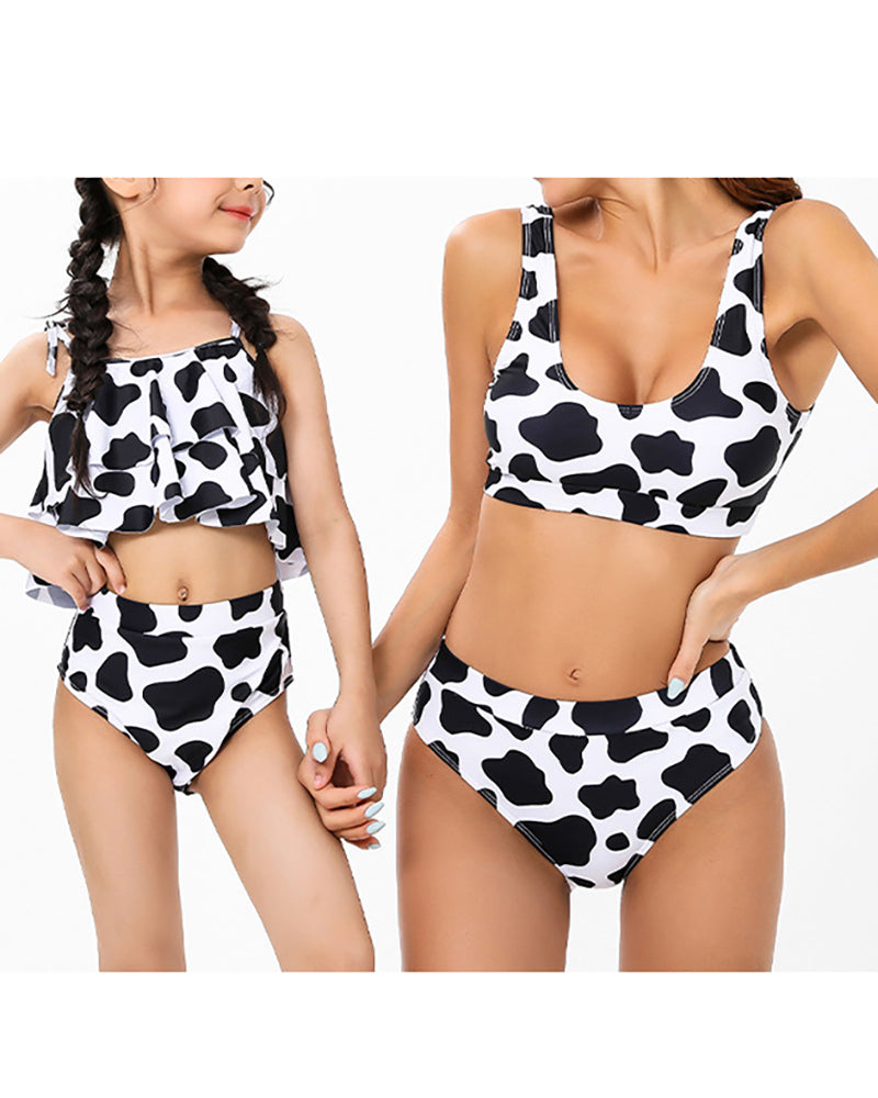 New Fashion Leopard Printed Split Parent-Child Two-Piece Swimsuit Adult S-Adult XL Child104-Child164