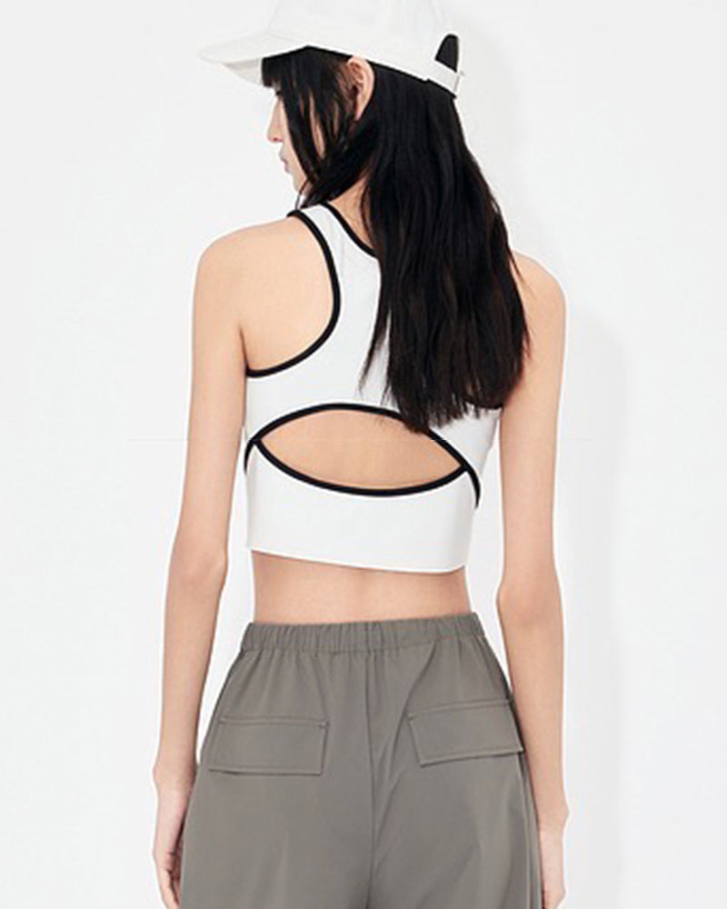 Colorblock Backless Sleeveless Pad Vest White Black S-L