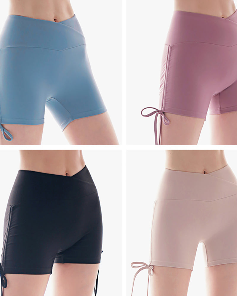 Women Solid Color High Waist Drawstring Yoga Shorts S-XL