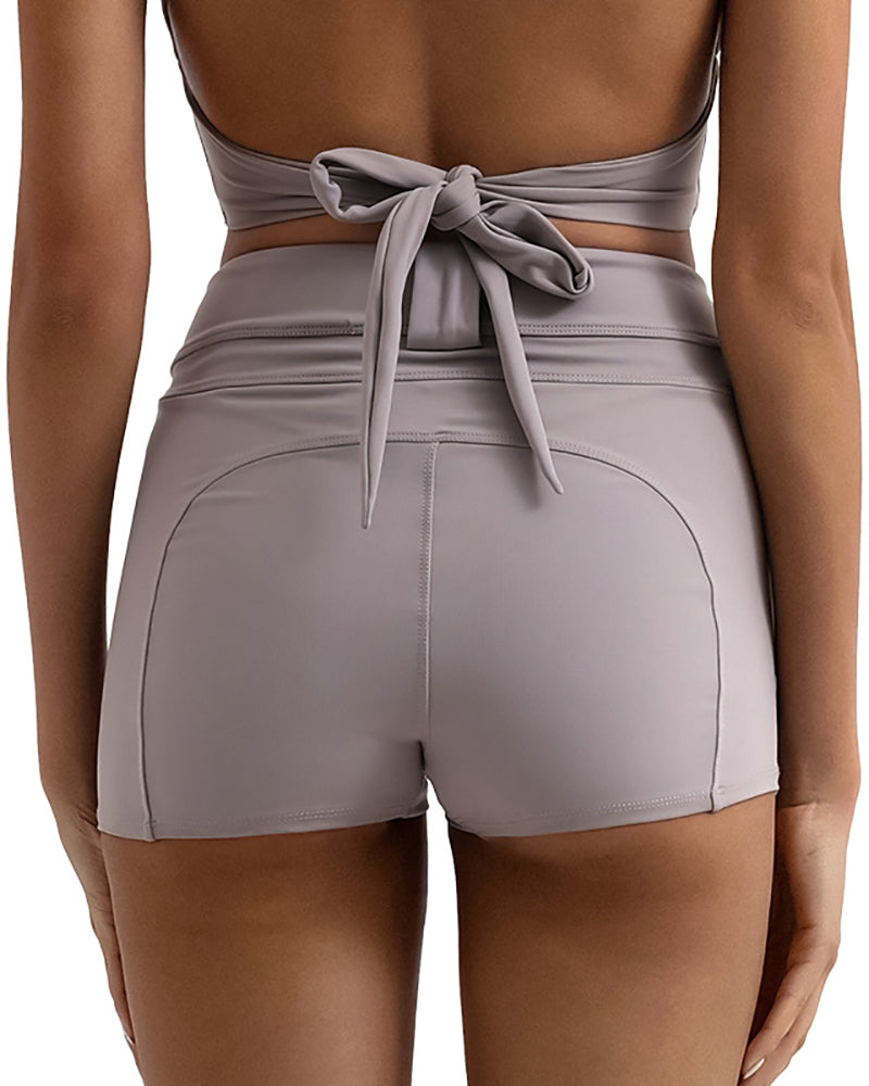 High Waist Hips Lift Pocket High Elastic Yoga Shorts Black Light Khaki Brown Purple S-L