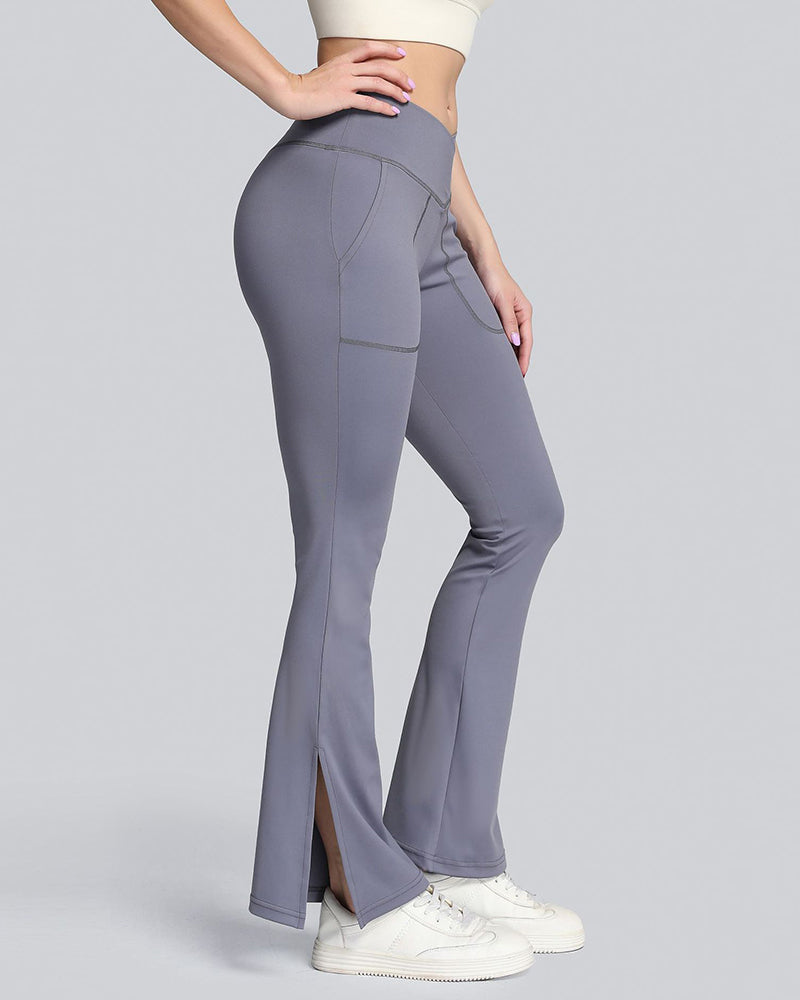 Ladies Cross Waist Wide Leg Pants Navel Nude Pockets High Waist Fitness Sports Yoga Pants S-XL