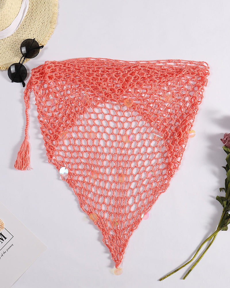 Sexy Women Summer Beach Triangle Wraps Hollow Out Swimwear Crochet Bikini Cover Up See-through Crochet Swimsuit OM25985