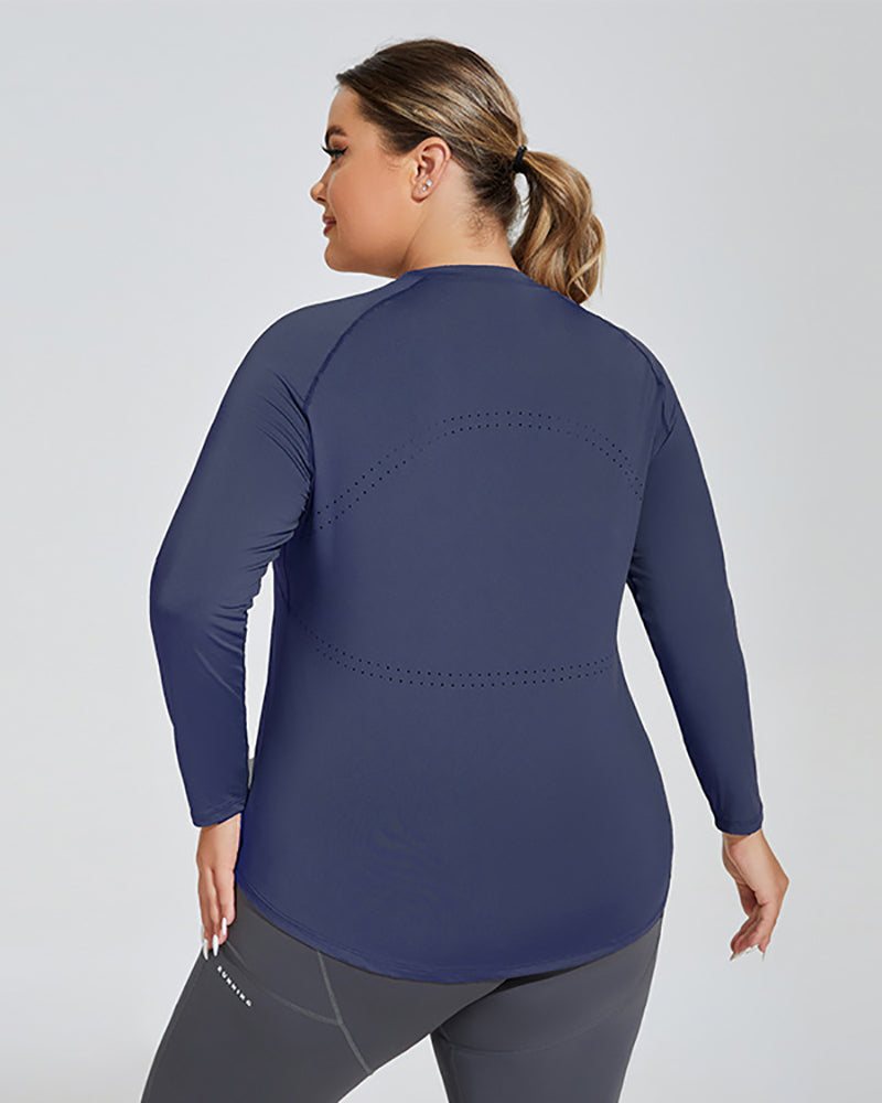 Women Long Sleeve Crew Neck Plus Size Yoga T-shirt Running Sports Top XL-4XL