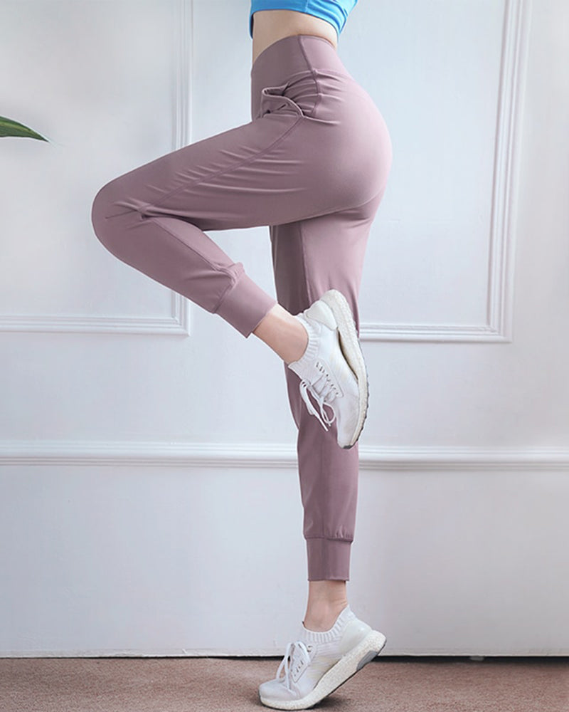 Women Sports Running Pant Joggers Cozy High Waist Yoga Pants Female Breathable Elasticized Leggings Gym Clothing Pure Colour