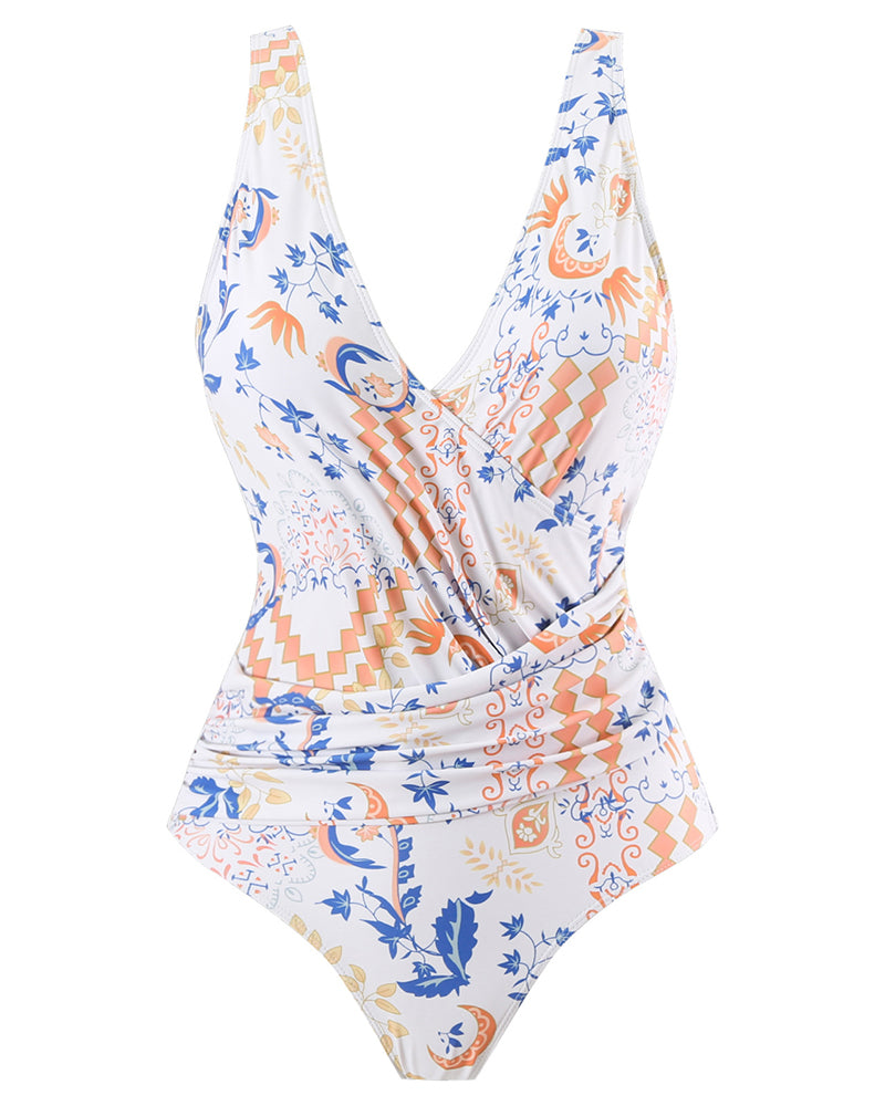 Boho Summer Sexy Printed V Neck Cover Up Two-piece Swimsuit S-XL