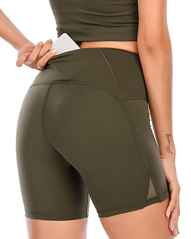 Nude Yoga Shorts Wear Tight-Fitting High-Waist Breathable Running Fitness Solid Color S-XXL