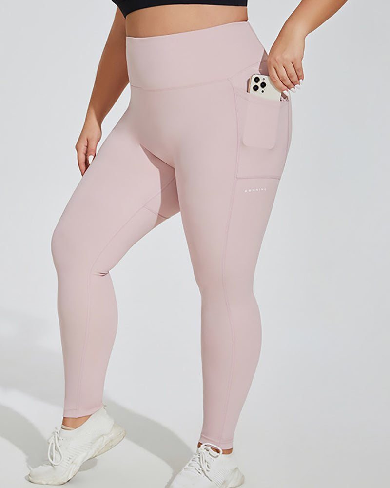 Women High Waist Side Pocket Plus Size Yoga Pants Leggings Gray Pink Black XL-4XL