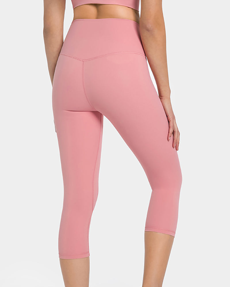 Women High Waist Solid Color 7 Point Leggings 4-12