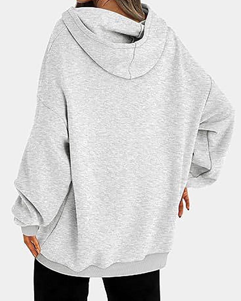 Women Long Sleeve Solid Color Hooded Loose Pullover Tops S-XL