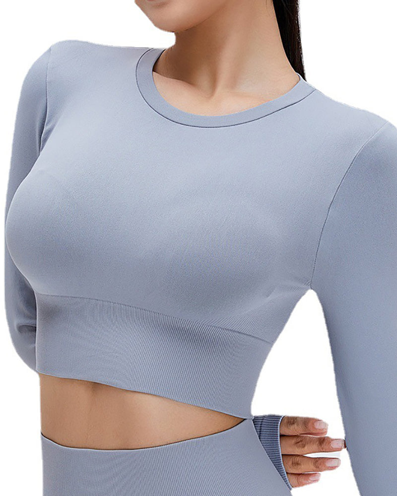 New Seamless Long Sleeve Short-Fitting Sports Top S-L