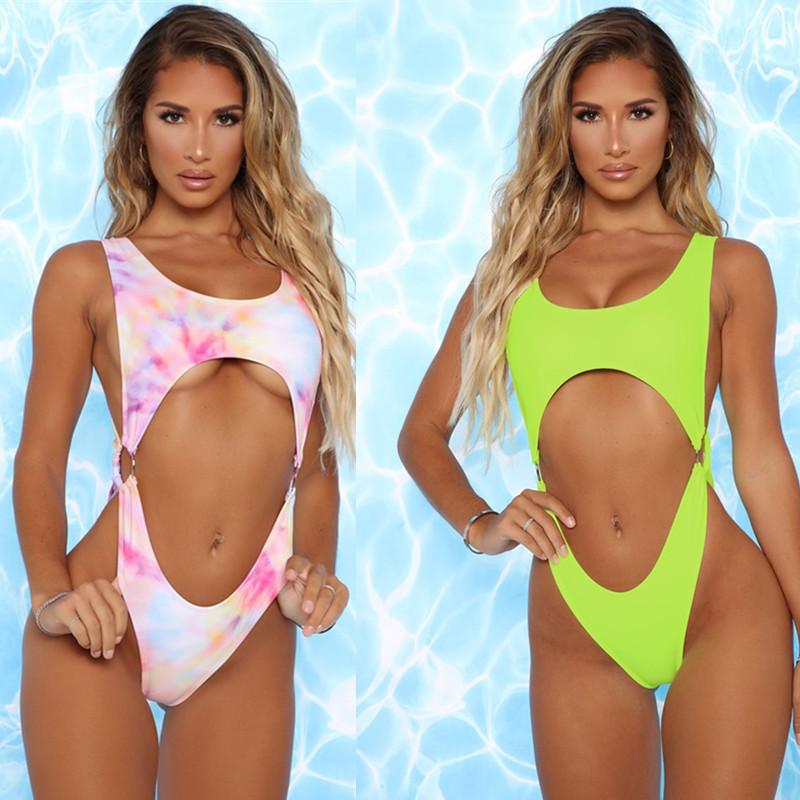 New Sexy One Piece Swimsuit Women Hollow Out Swimwear Female Patchwork Bodysuit Push Up Bathing Suit Swimming Suit OM22484