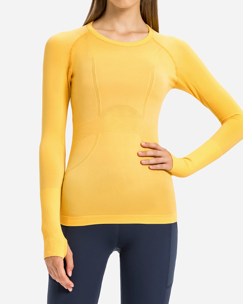 Women Long Sleeve O Neck Slim Breathable Sports Yoga Tops 4-12