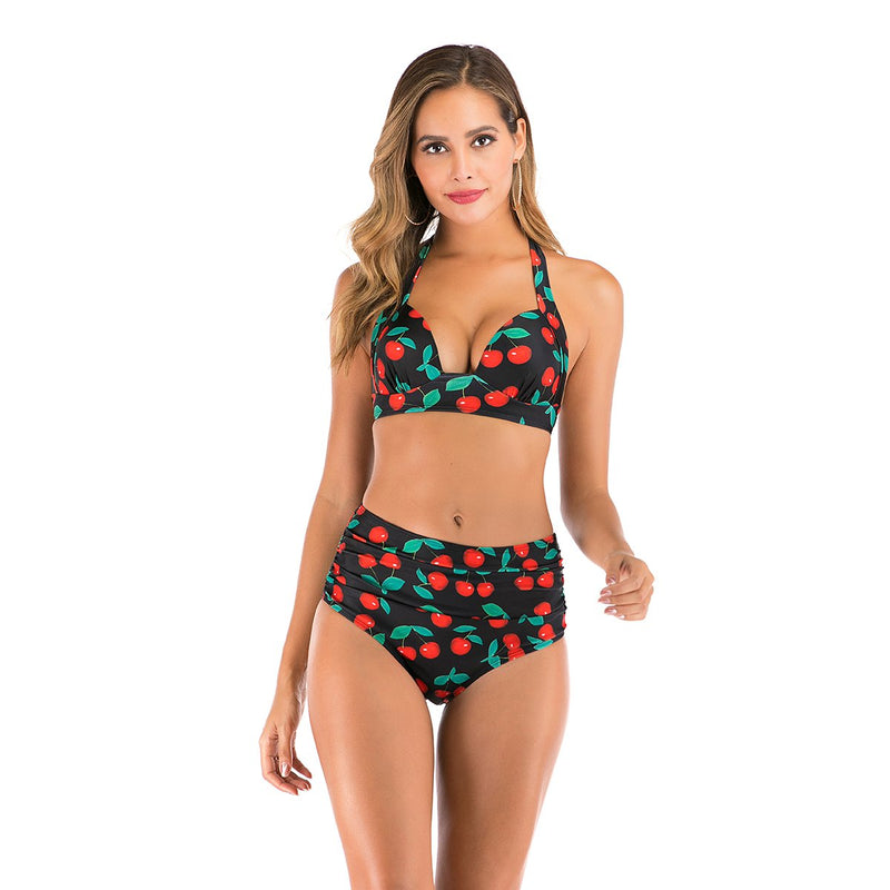 Sexy 2021 Bikini Swimsuit Women Swimwear Push Up Bikinis Set Leaf Print Female High Waist Swimming Suits for Bathing Suit EYSW0001