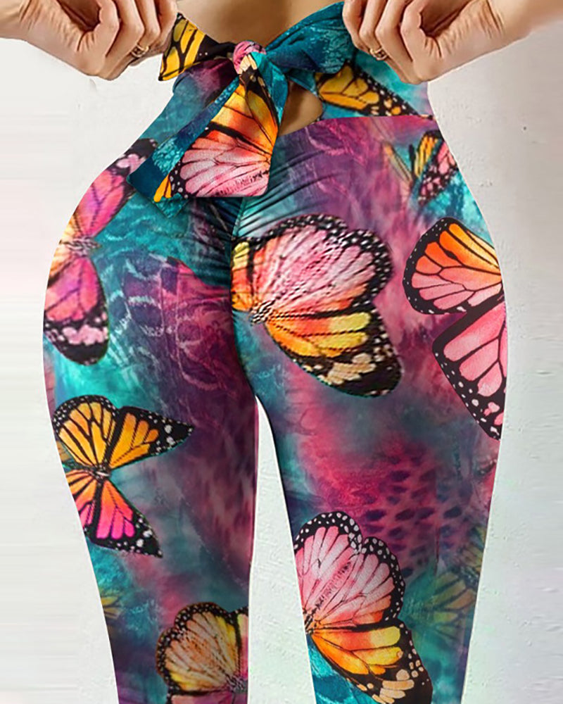 Yoga Fitness Leggings Sexy High Waist Long Pant Fitness Workout Sexy Waist Bowknot Design Jeggings Exercise Print Running Leggings