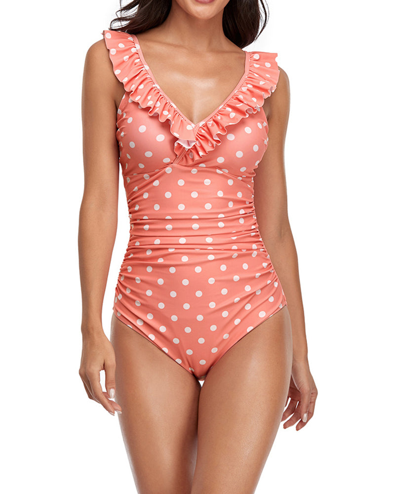 Flounce Jumpsuit And Sexy Polka Dot Triangle Bikini One-piece Swimsuit YY10177