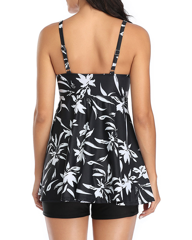 Women Summer Sunflower Printed Two-piece Swimsuit White Black S-3XL YY10190