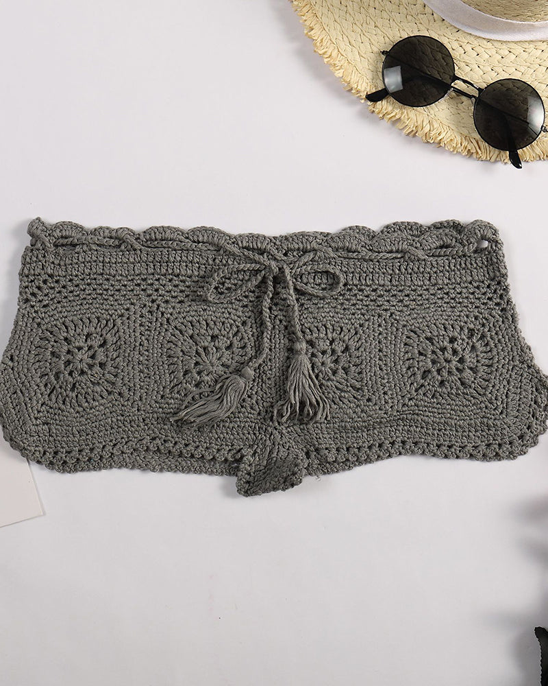 New Women Knit Crochet Shorts Beach Sexy Floral Hollow Out Shorts Ladies Summer Holiday Solid Slim Mini Short Bottoms OM26001