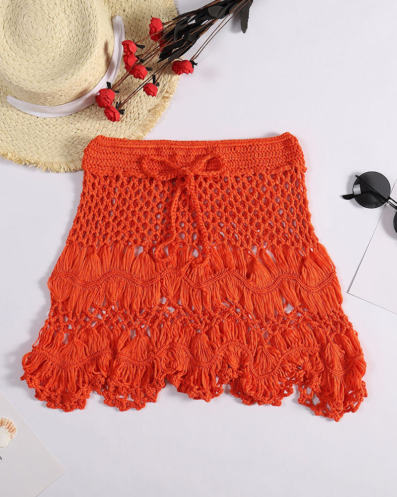 Crochet Swimsuit Beach Skirts Bikini Cover-Up Women Dress Lace-Up Bottom OM25967
