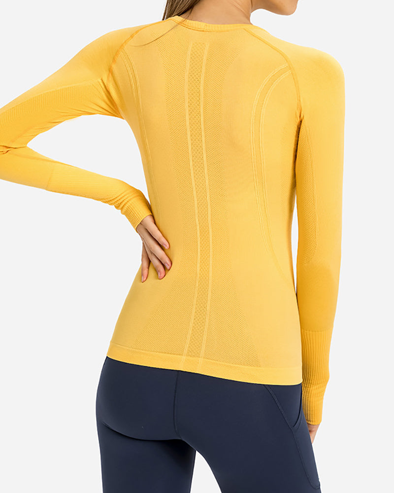 Women Long Sleeve O Neck Slim Breathable Sports Yoga Tops 4-12