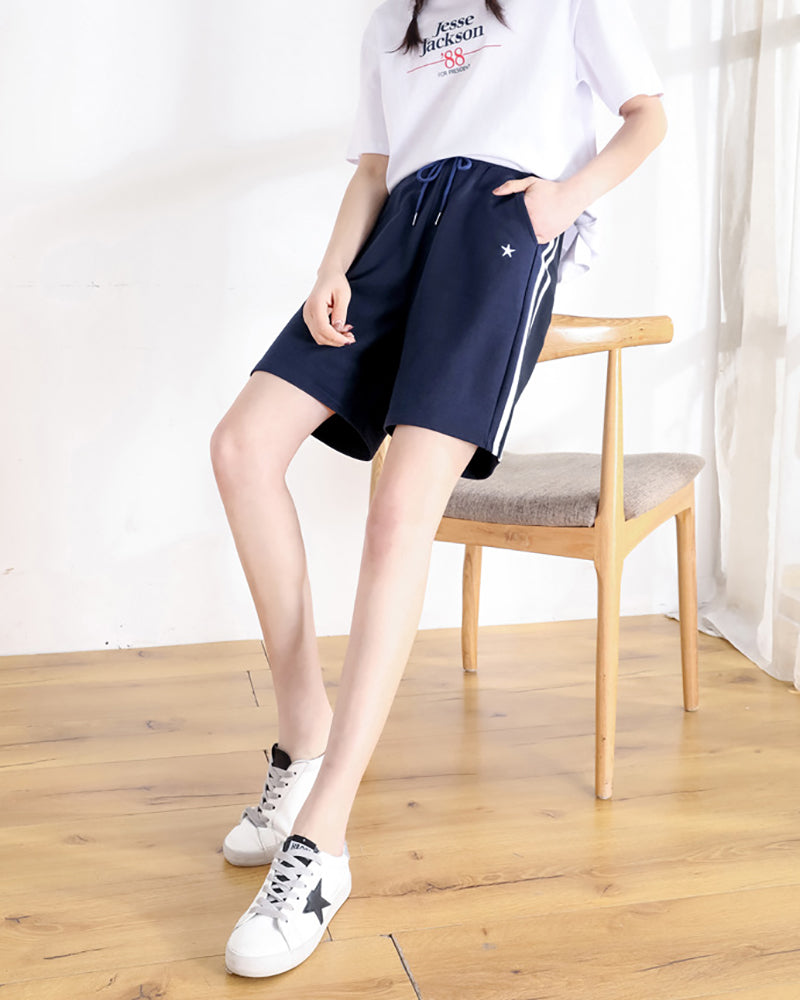 Women Shorts Knee-length Streetwear Leisure Solid Drawstring Loose Summer New Yoga Sport Five-point Pants