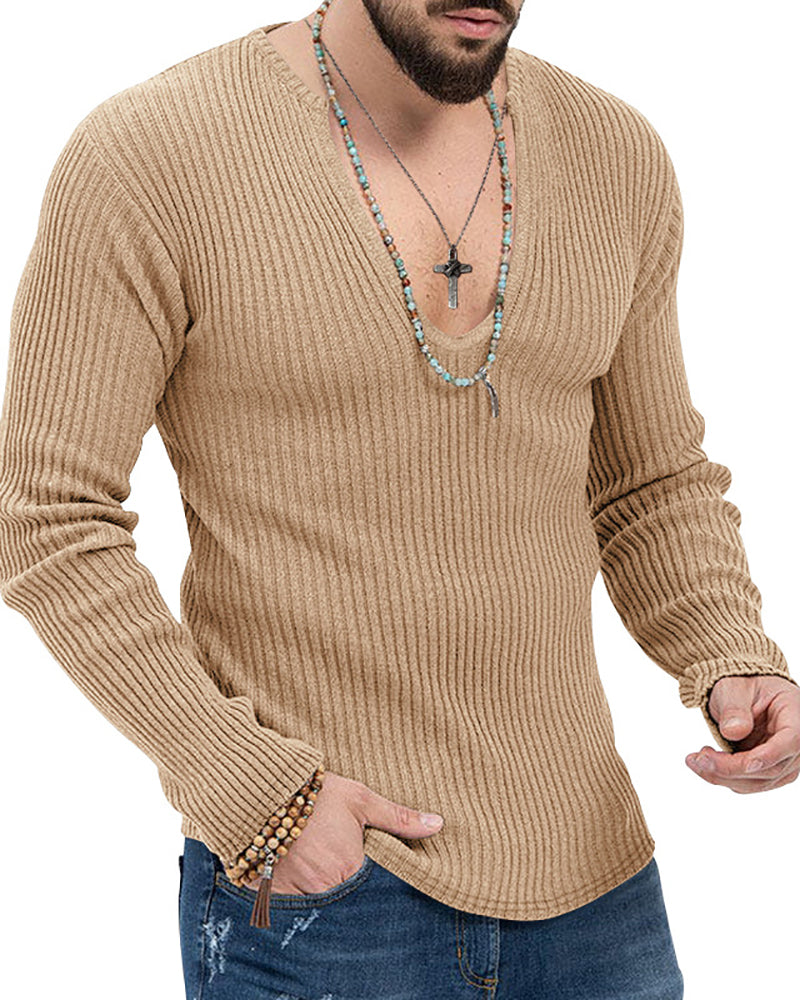 Mens Autumn Winter Long Sleeve Solid Color Knit Sweater Black Khaki Blue Apricot Mid Gray Red White S-3XL