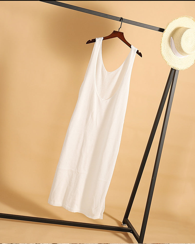 Knitted Bikini Long Beach Dress Women Summer fashion white swimsuit Cover Up Plus size split tunics for women XL OM25992