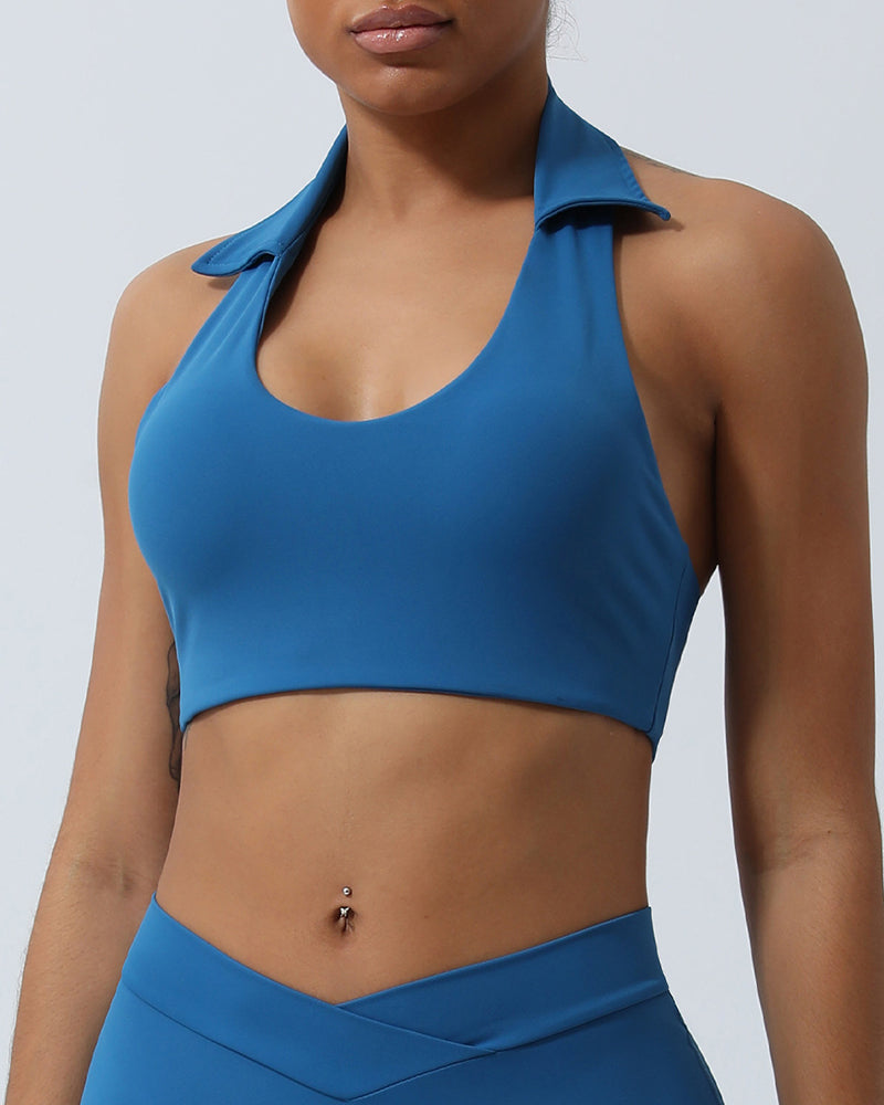 Women Lapel U Neck Running Sport Yoga Bra Green Blue Pink S-XL