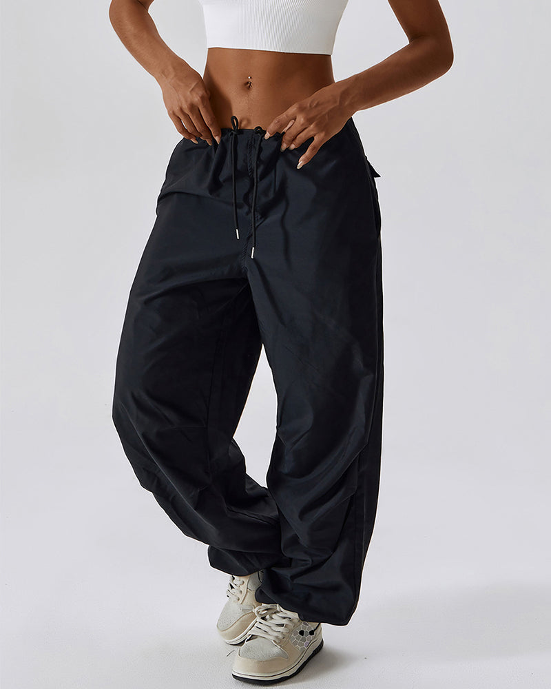Summer Women Loose Casual Style Sports Adjustable Wide Leg Pants Joggers S-L