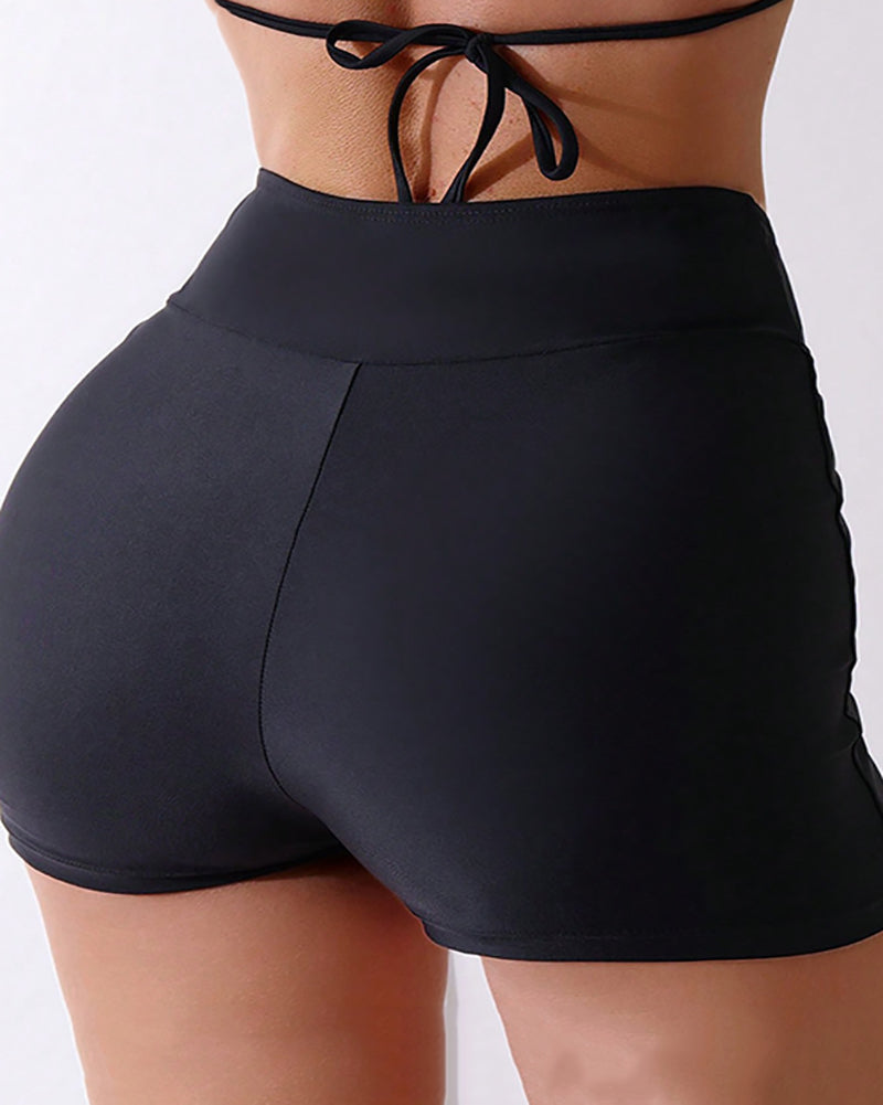 High Wrap Waist Ladies Swimming Trunks Black S-XL