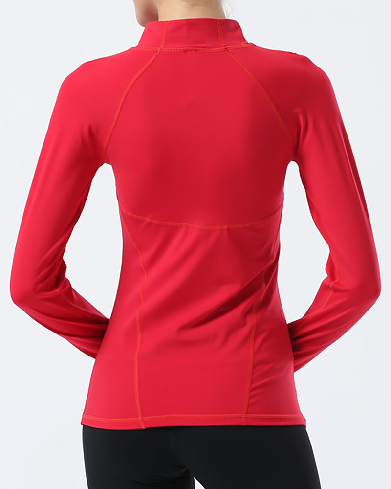 Top Long Sleeve Tight-fitting Zipper Yoga Jacket Stretch Fitness Outdoor Sports Running S-XL