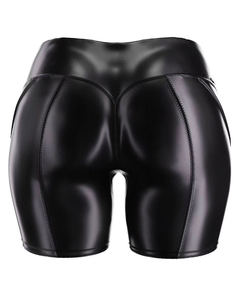 PU High Waist Sexy Tight Shorts Black S-2XL