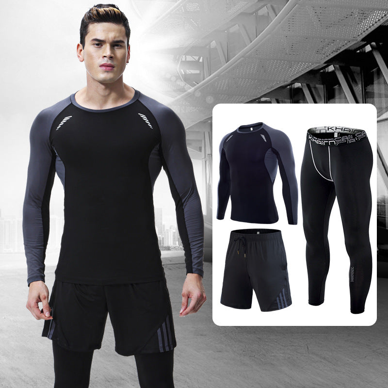3 Pcs Quick Dry Men Running Set Compression Sport Suit Basketball Jogging Tights Leggings Clothes Gym Fitness Training Sportswear OM9229