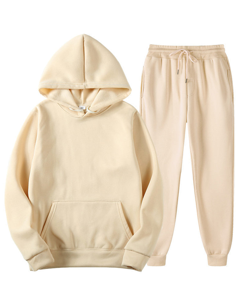 New Solid Color Long Sleeve Pullover Pockets Hoodies Sets Two-piece Pants Sets S-3XL