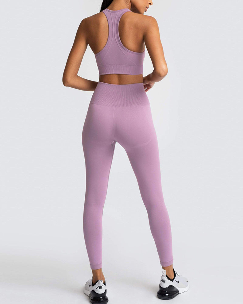 Seamless Slim Knit Sports Yoga Two-piece Sets S-L