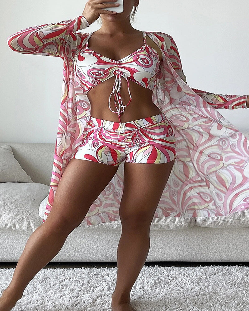 3 Piece Set Swimwear Floral Printed Women Swimsuit S-XL