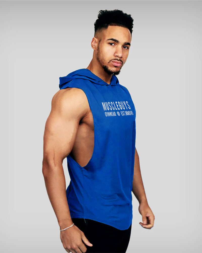 Muscular Men Bodybuilding Fitness Vest Sports Hooded Vest Letter Loose Hurdle Training Sleeveless Top M-2XL