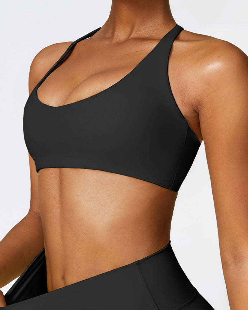 Women Crisscross Backless V-neck Sports Bra Black Pink Green Gray S-XL